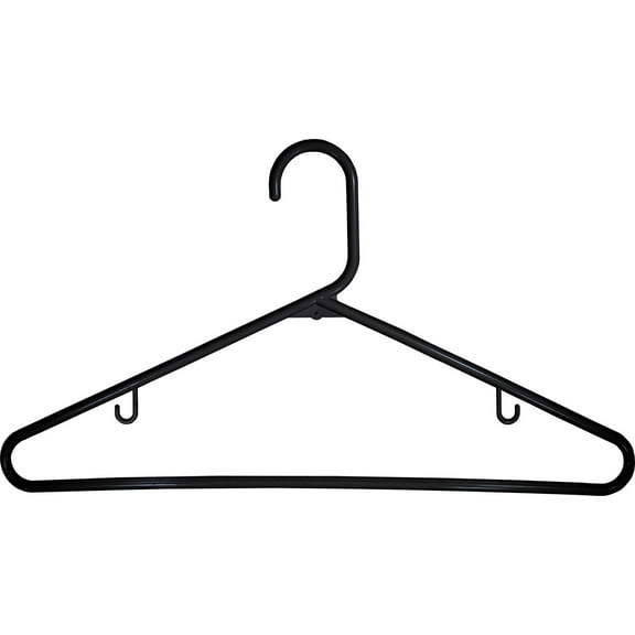 International Hanger, Black Plastic Tubular Clothes Hangers with Pant Bar and Hooks for Straps, 36 Pack