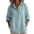 thumbnail image 5 of Linen Button Down Shirt Women Long Sleeve Cotton Blouses for Women Women's Linen Shirts Summer Linen Apparel Plus Size Linen Tops Ladies Gauze Tops Lightweight Linen Blouses,Light Blue,L, 5 of 9