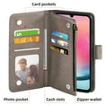 thumbnail image 3 of Compatible with Samsung Galaxy A24 4G/5G Wallet Phone Case and Tempered Glass Screen Protector Flower Faux Leather Flip Credit Card Holder Stand Zipper Cell Cover for A 24 24A Lte Women Grey, 3 of 8