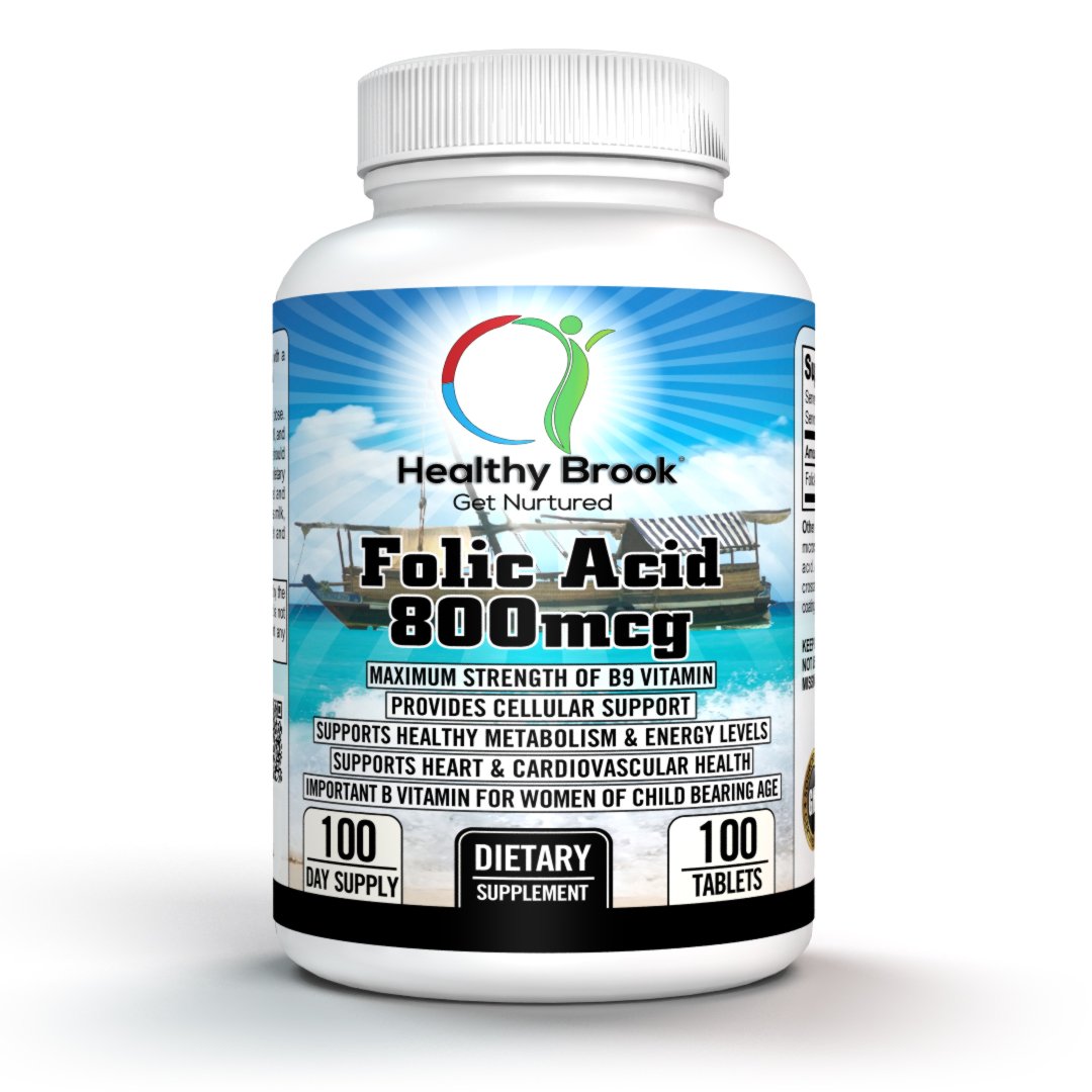 Healthy Brook Folic Acid 800mcg 100 tablets B9 Vitamin Supplement