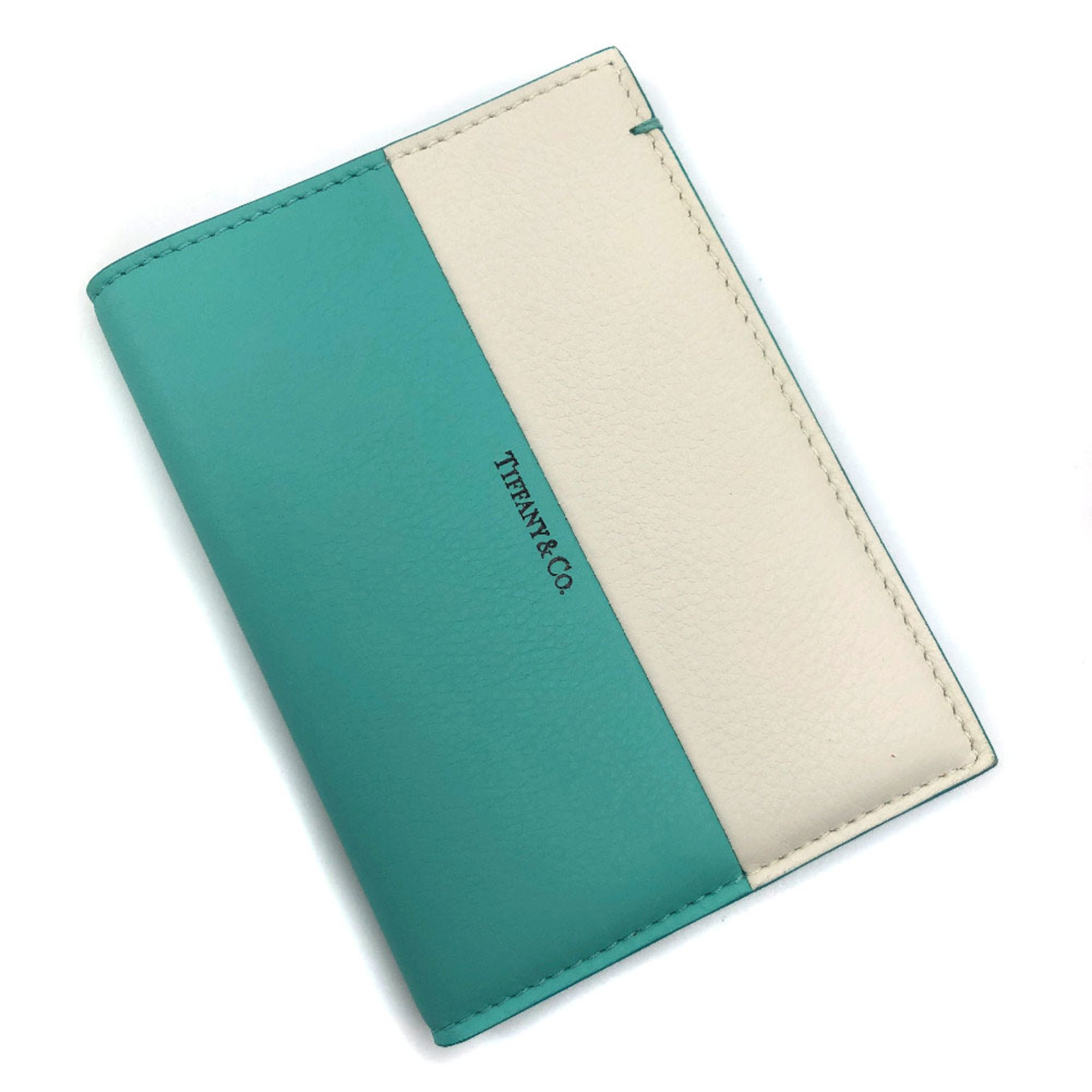 Authenticated Used Tiffany Passport Case Blue Multi Calfskin Leather