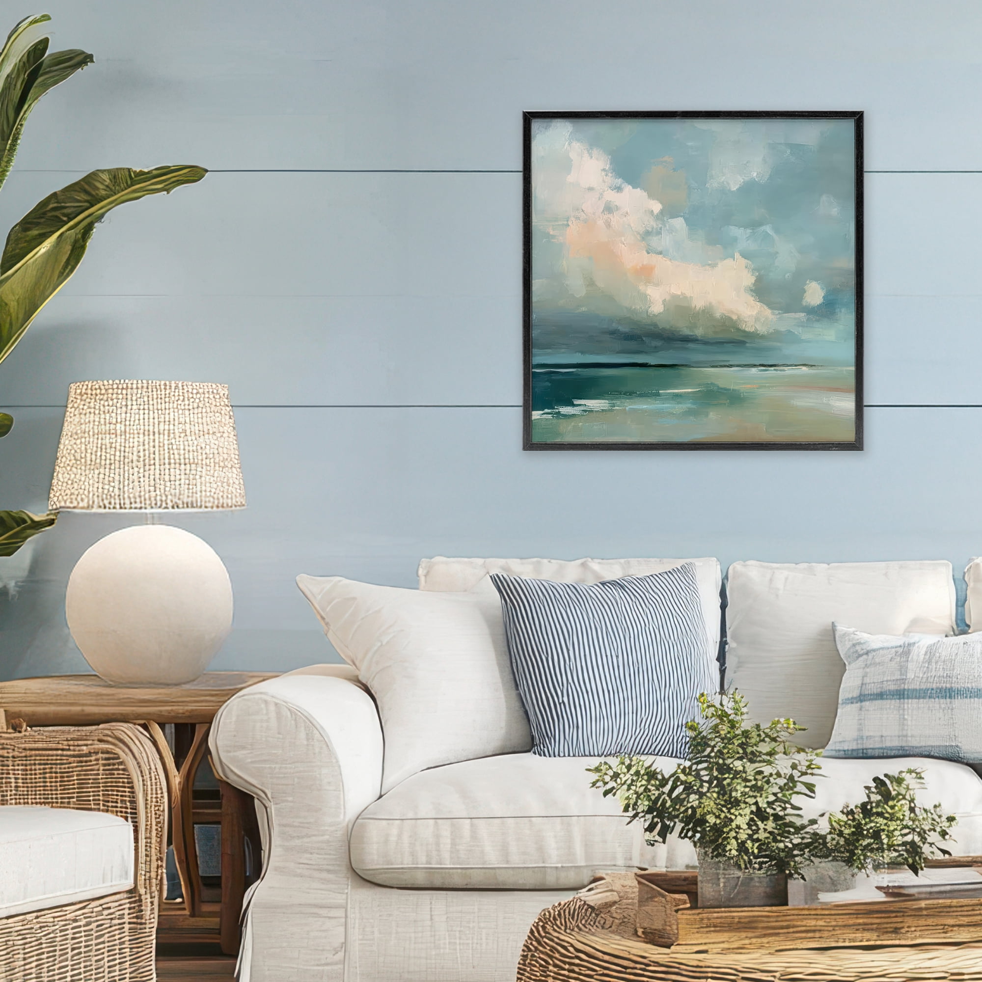 Stupell Industries Stormy Beach with Overhead Clouds Black Framed Giclee Art, design by Kim Curinga