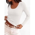 thumbnail image 3 of PRETTYGARDEN Women's Fall Lightweight Ribbed Knit Sweaters | Stretchy Cozy Knitwear,Scalloped Scoop Neck,Long Sleeve Shirts,Slim Fitted Pullover,Basic Layering Tops,Cute Casual Outfits, 3 of 9