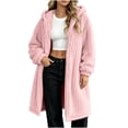 thumbnail image 4 of CQONEPT Women Long Fleece Jacket Cozy Fuzzy Open Front Cardigan Plush Coats Fuzzy Long Fluffy Coats with Pockets Hooded Jacket Winter Outerwear L, 4 of 7