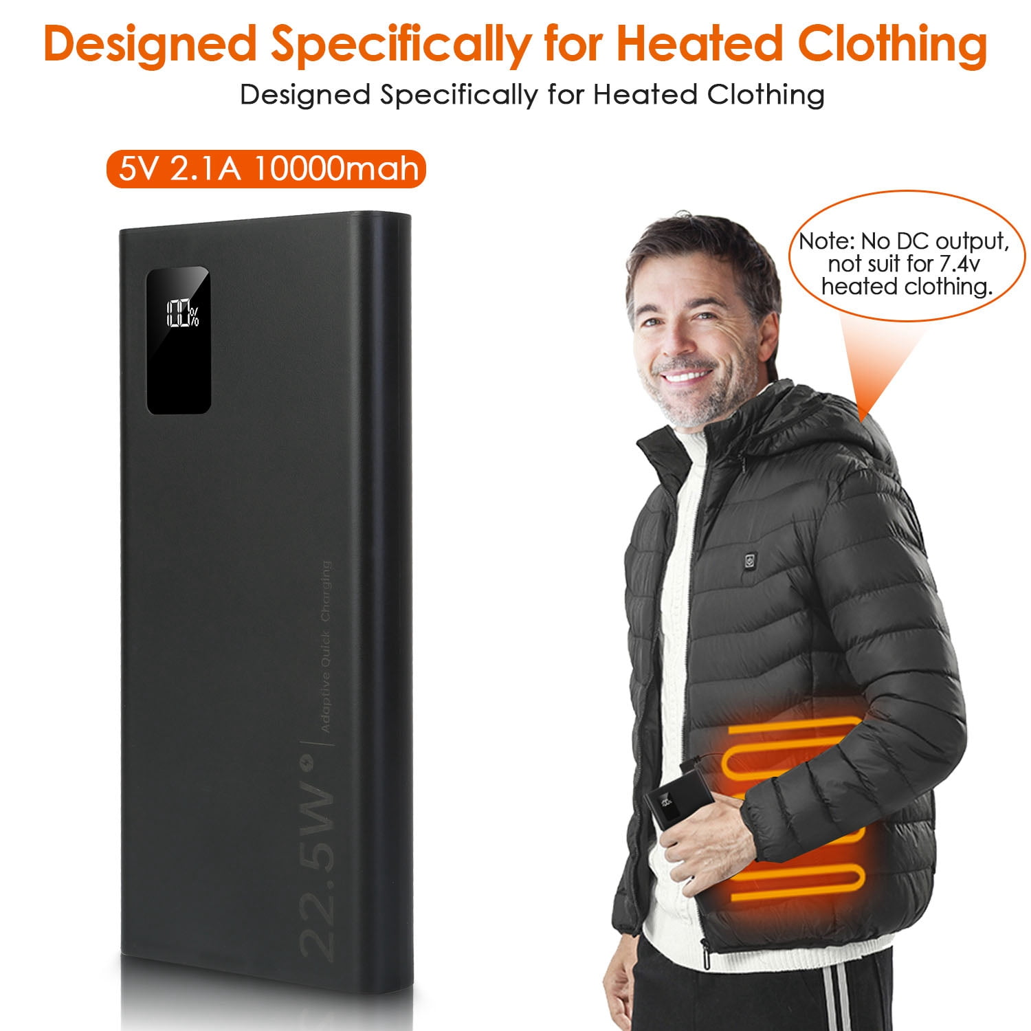 TeqHome 20000mAh Power Bank for Heated Vest Portable Charger 5V 2.1A Dual USB Ports Battery Pack for Heated Blanket Clothing Black