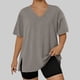 thumbnail image 2 of Mujeres Más Tamaño Manga Larga Tops con Cuello en V, Color Sólido Doblado Hendidura Suéter para el Uso Casual Diario en el Hogar, 2 of 6
