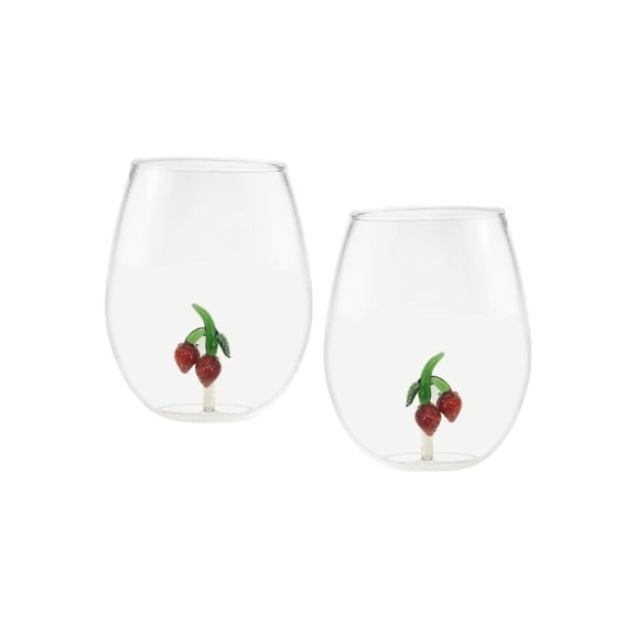 Strawberry Stemless Wine Glasses, 22 oz, Set of 2