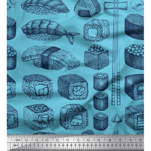 Soimoi Poly Georgette Fabric Grains & Fish Food Printed Fabric 1 Yard 52 Inch Wide