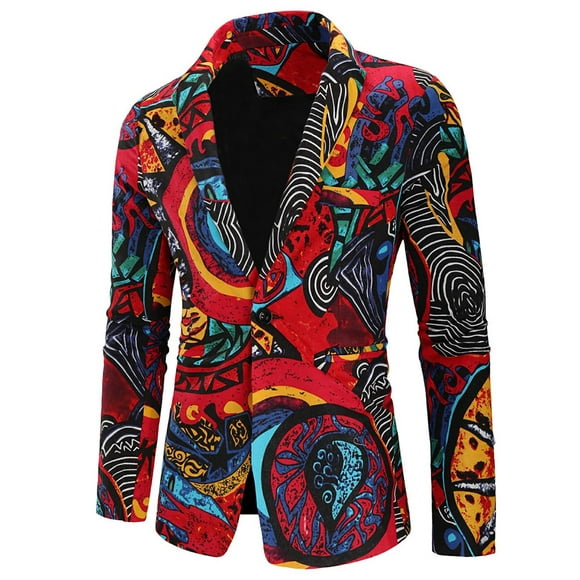 Qertyioot Men's Blazer Suit And Winter Fashion Personality Printing Casual Jacket