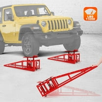 Vertlley 2Pcs Movable Car Ramps with Wheels 5t/11050 lb, Heavy-Duty Steel Vehicle Ramps, Portable Car Lift , Built-in Hydraulic Jack, Red