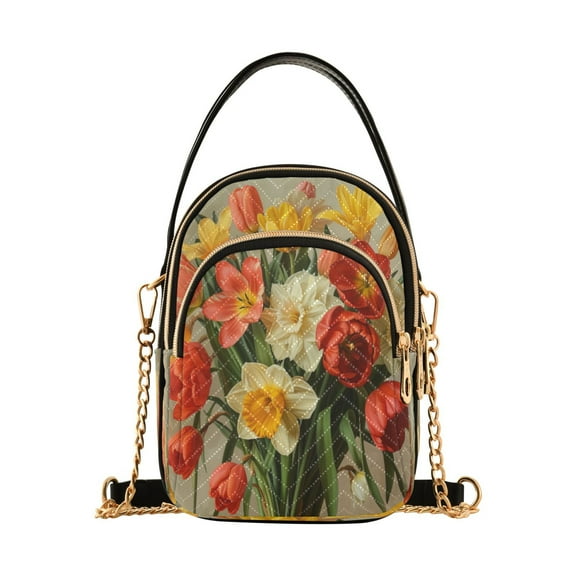 ALAZA Chain Crossbody Bags for Women Daffodils and Tulips Flowers Shoulder Handbag Phone Purse