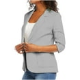 thumbnail image 4 of BSDJILFG Plus Size Linen Blazers Women Lined S-5XL ,3/4 Ruched Sleeve Summer Suit Jacket Lightweight Office Work Jackets with Pockets, 4 of 6
