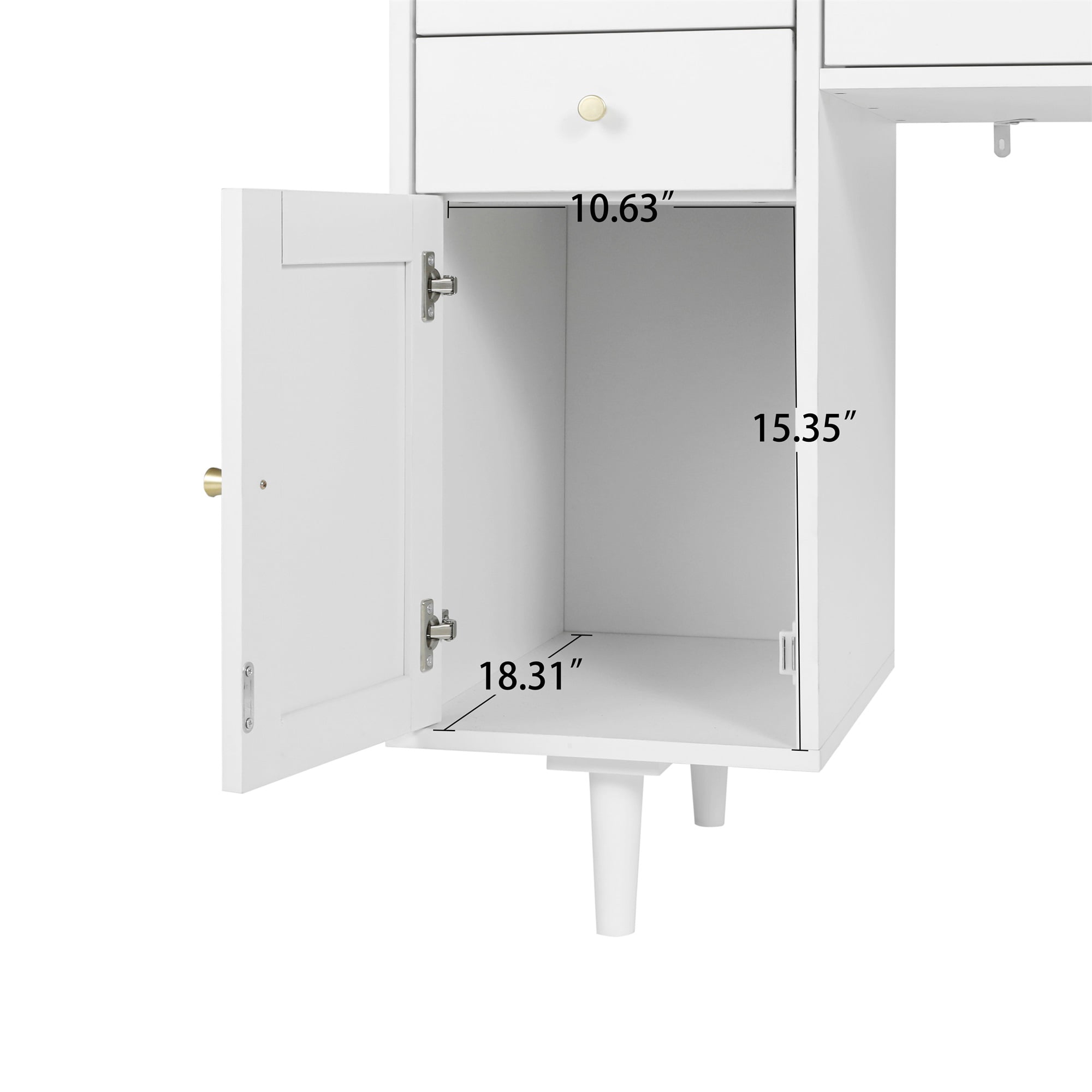 Spaco Modern Makeup Vanity with 3 Drawers, Dressing Table Wood Desk with Rattan Door, White Spaco Modern Makeup Vanity with 3 Drawers, Dressing Table Wood Desk with Rattan Door, White