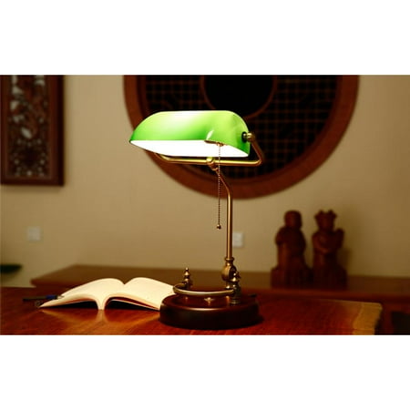 Emerald Base - Retro Lamp, Antique Style Desk Light Emerald Green Glass Shade with Retro Brass Base for Living Room, Bedroom, Study Room