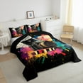 thumbnail image 3 of Manfei Chic Camera Queen Comforter Set,Graffiti Hippie Bedding Sets,Watercolor Splashing Ink Bedding Comforter Set For Girls Boys,Lightweight Bedroom Decoration Reversible,3 Pieces, 3 of 8