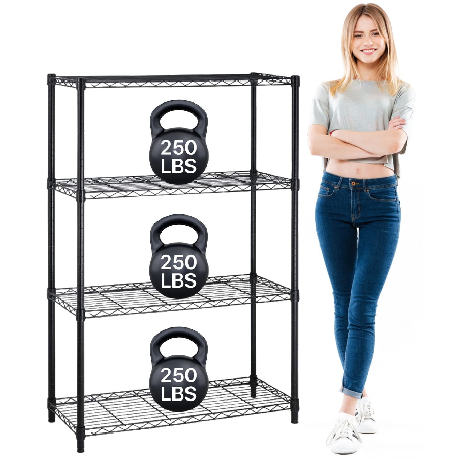 Storage Shelves NSF Metal Shelf 4-Tier Wire Shelving Unit 36''L×14''W×54''H Height Adjustable Storage Shelf Heavy Duty Shelving Storage Rack for Kitchen Office Pantry Bathroom Garage, Black
