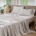 thumbnail image 3 of MooMee Gingham Sheet Set 100% Washed Cotton Linen Like Textured Extra Deep Pocket Breathable Lightweight 4-Piece (Tannish Linen Gray, Queen), 3 of 9