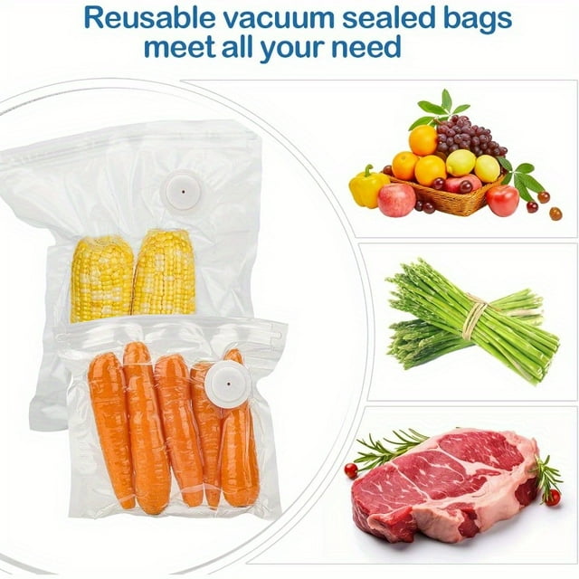 SDOTXA 40 Pcs Sacs sous Vide Réutilisables pour Aliments avec Valve d'Air Valve de Cuisine Auto-Scellante Sacs Croustillants Adaptés pour Conservation des Aliments