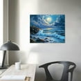 thumbnail image 4 of Patifu Dark Blue Ocean Waves Landscape Wall Art, Beach Moon Spectacular Night View Modern Canvas Wall Painting for Living Room Bedroom Office Print Decor  20x16in, 4 of 6