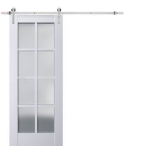 Sturdy Barn Door Frosted Glass | Veregio 7412 White Silk | 6.6FT Rail Hangers Heavy Hardware Set | Solid Panel Interior Doors-42" x 96"-Silver Rail