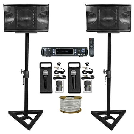(2) Rockville KPS80 8  Karaoke Speakers+Bluetooth Amp+Adjustable Stands+(2) Mics + Rockville R14GSBR100 Red/Blk 14 Gauge 100  Ft. Mini Spool Car Audio Speaker Wire price history on PriceWatchPro