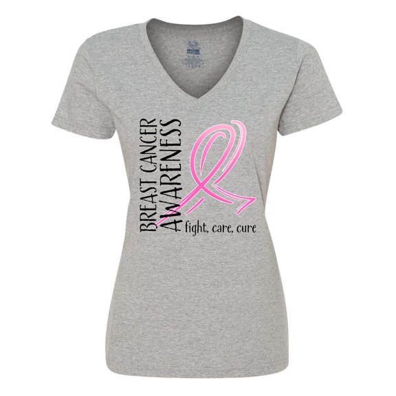 Inktastic Breast Cancer Awareness- Fight, Care, Cure Women's V-Neck T-Shirt