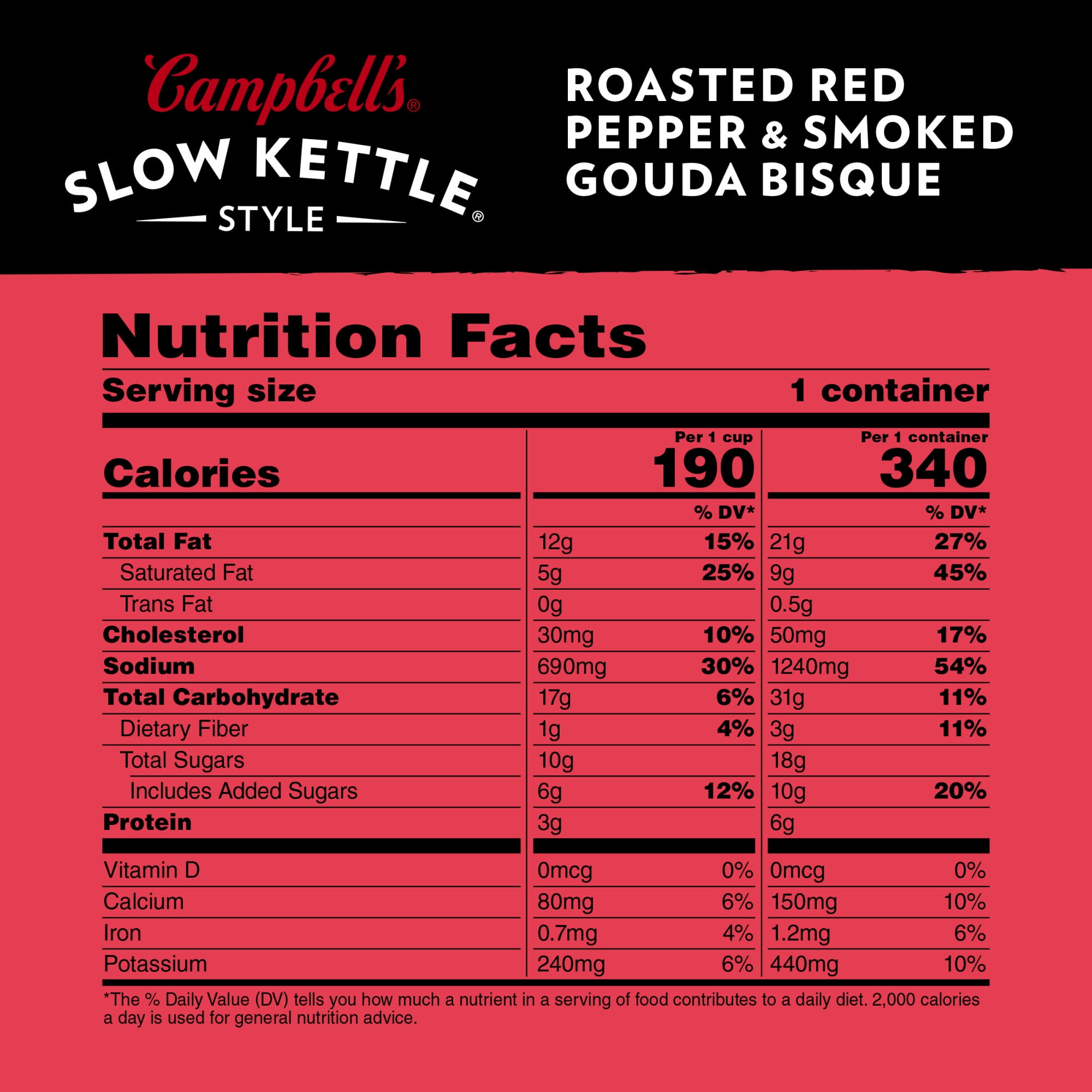 Campbell's Slow Kettle Style Roasted Red Pepper & Smoked Gouda Bisque, 15.5  oz. Tub