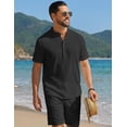 thumbnail image 6 of COOFANDY Men' Beach Outfits 2 Piece Casual Sets Textured Henley Shirt Elastic Drawstring Shorts, 6 of 6
