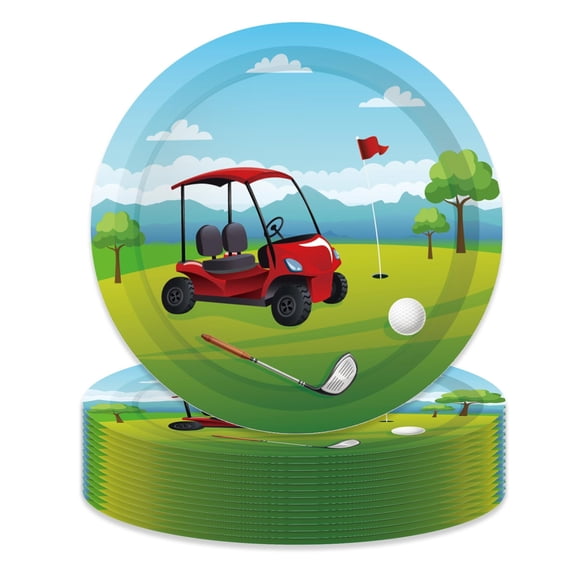 Golf Party Plates Set - 9" Round Disposable Paper Plates for Celebrations, Festivals, and Events - Perfect Tableware for Golf-Themed Gatherings (24 pcs)