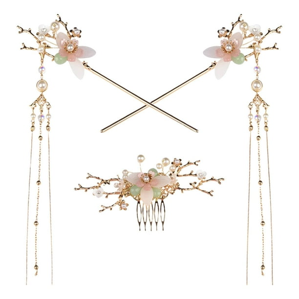 Paquete de accesorios para palillos cabello, borla, perla