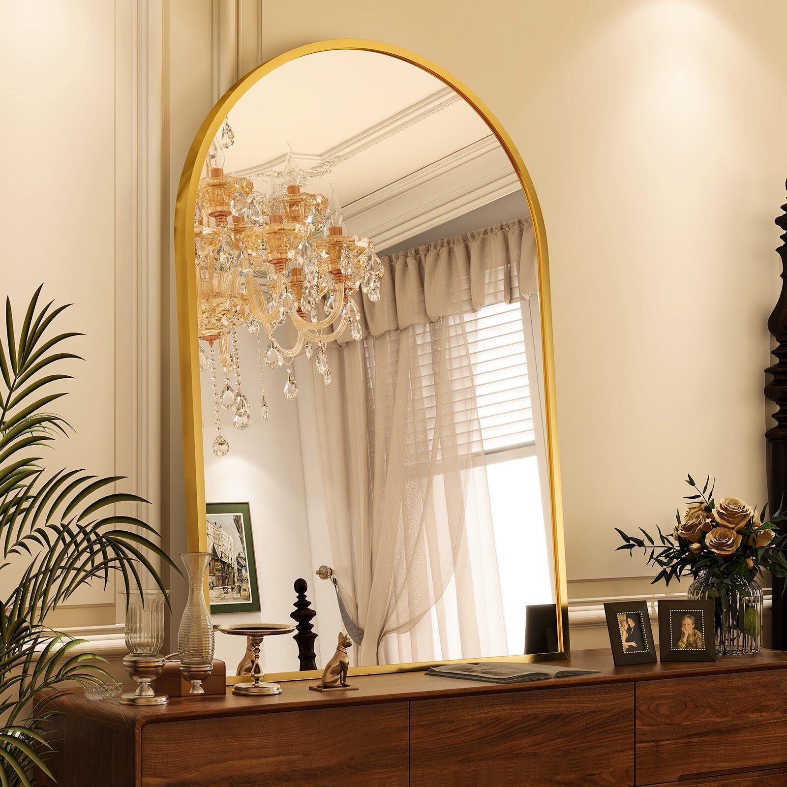 Lumora 32"x48" Arched Wall Bathroom Mirror Wall-mounted Mirror with Aluminum Frame,Gold