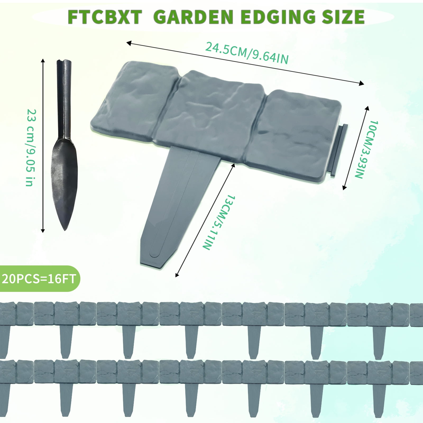 FTCBXT Edging for Landscaping,Landscape Edging Border, 16 Ft Plastic Garden Edging Border, Imitation Stone Fence for DIY Outdoor Yard Landscaping (20 Pcs, Gray)