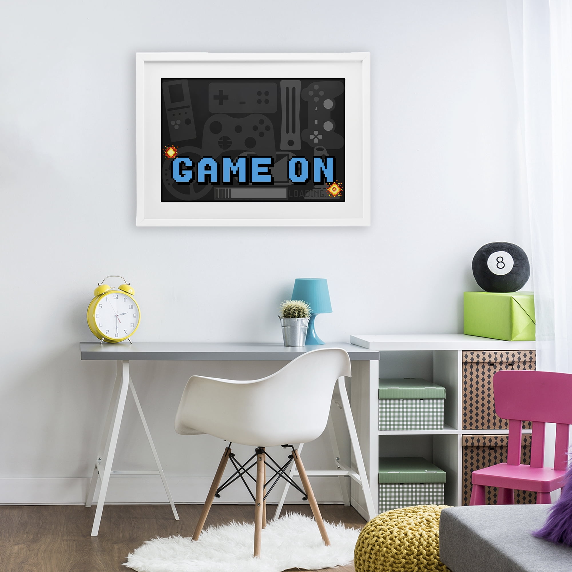 Stupell Industries Game On Arcade White Framed Print Under Glass, design by Kim Allen