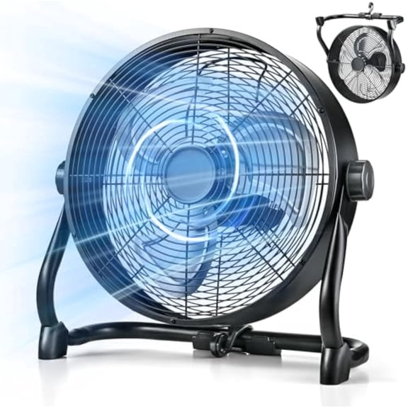 Ecotronic Rechargeable Battery Powered Fan, 12-Inch Cordless Portable Floor Fan with LED Display, 9 Speeds, USB/Type-C Charging, Emergency Power Bank for iPhone, Camping & Power Outage Use, Black