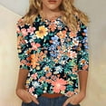 thumbnail image 2 of CYMMPU Spring Tops Crew Neck Fall Trendy Shirts Tunic Tops Boho Blouses for Women Dressy Casual 3/4 Sleeve Floral Pattern Loose Fit Lightweight Basic Tees Multicolor XXL, 2 of 5
