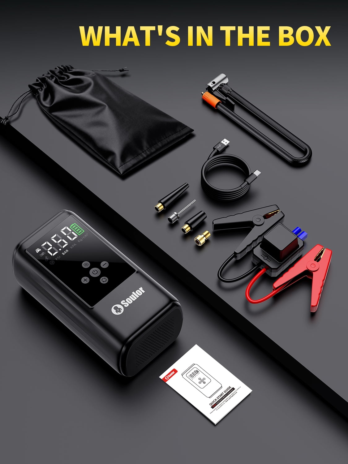 Soulor Jump Starter with Air Compressor, 6000A Battery Jumping Starter (Suitable for Gasoline and Diesel Vehicles),Three Emergency Lights Modes
