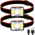thumbnail image 1 of Powerful Headlamp [2pcs], USB Rechargeable LED Head Torch 200 Lumens 5 Lighting Modes White and Red Light, IPX5 Waterproof-2025, 1 of 5