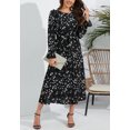 thumbnail image 3 of Floral Print Ruffle Front Pleated Dress for Women Mid-Calf Length Black Large, 3 of 4