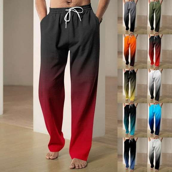 RYDCOT Mens Gradient Color Stretchy Elastic Waist Drawstring Pants Loose Casual Pants Yellow