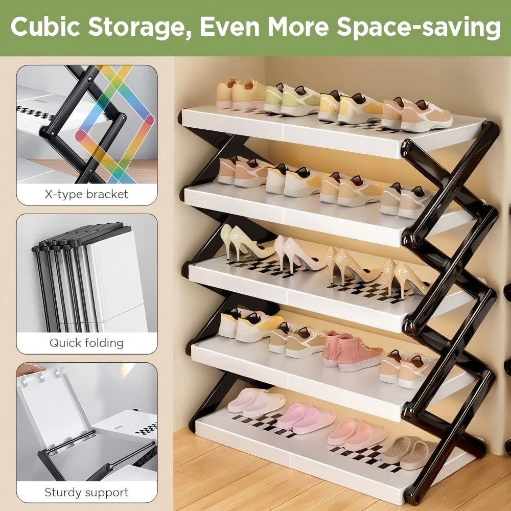 Joybos 5-Tier Folding Shoe Rack, No-Install, Portable Shoe Organizer for Family - Entryway/Closet/Bedroom