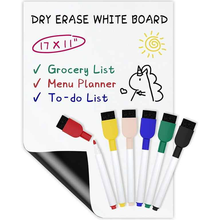 Magnetic Dry Erase Sheet - Magnetic Whiteboard Sheet for Refrigerator,  Kitchen Dry Erase Board with Magnets, Fridge Whiteboard, White, Large, 17 x  11 Inches