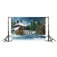 thumbnail image 2 of GreenDecor Christmas Cottage Backdrop 7x5ft Photography Backdrop Christmas Tree Decoration Fence Snowman Winter Snow Pine Forests Children Baby Kids Photos Video Studio Props, 2 of 5