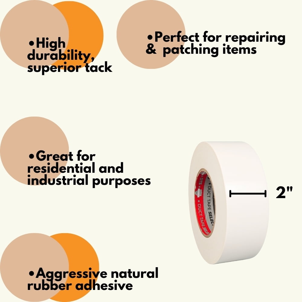 MMBM Duct Tape 2" x 60 Yards White, 9 Mil Strong Adhesive Tape for Box Repair & Maintenance, 48 Rolls