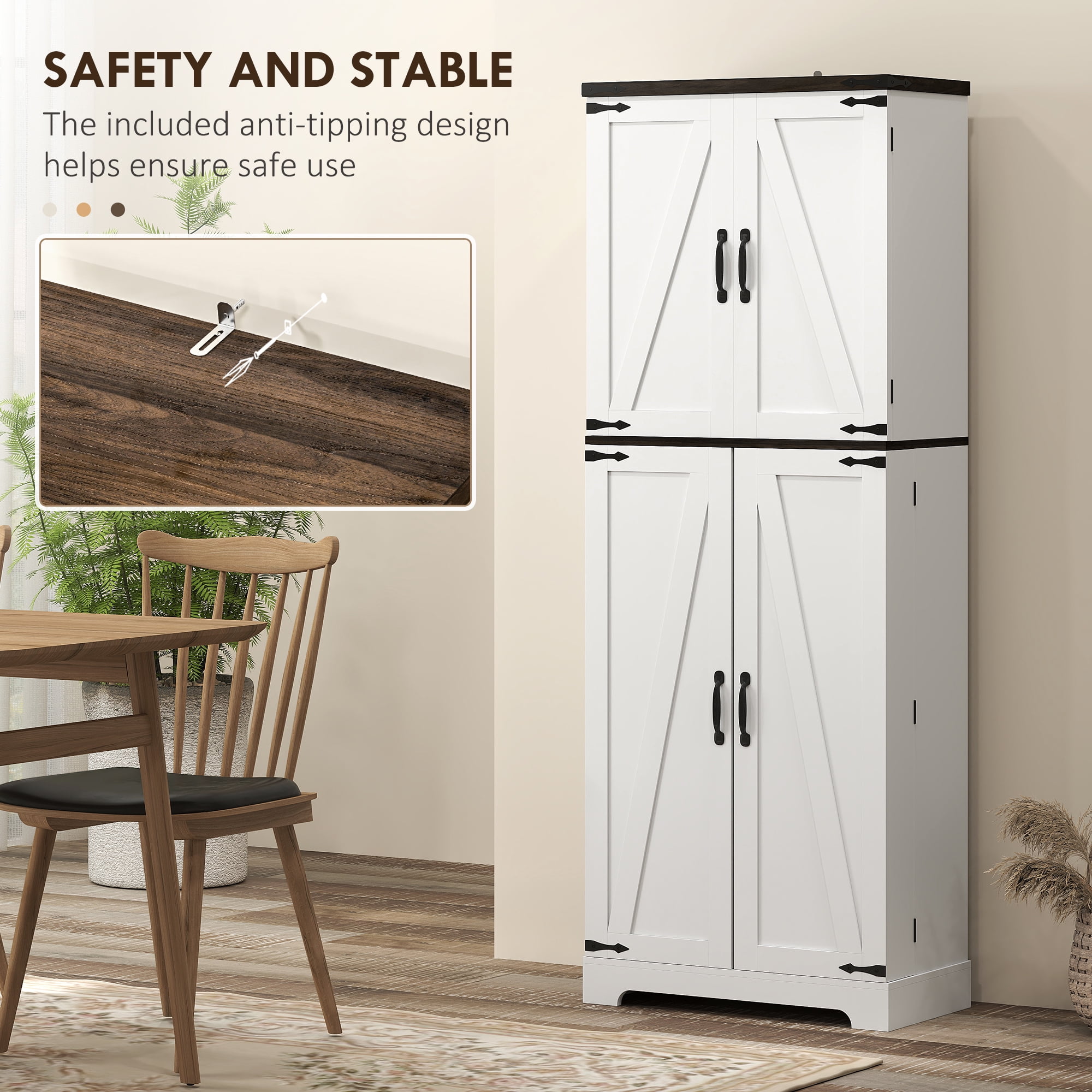 HOMCOM 64" Kitchen Pantry Storage Cabinet with Motion Sensor Light, Spice Racks and Adjustable Shelves, White