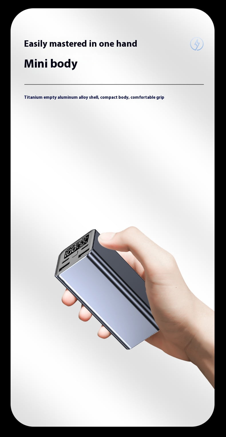 65W Fast Charging 20000mAh Portable Power Bank – Black, LED Display, Waterproof, Built-in Cable