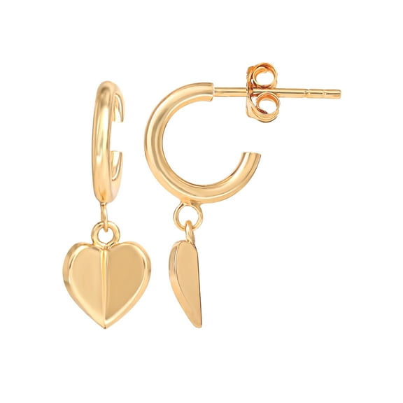 JS Jessica Simpson Women’s Gold Plated Sterling Silver Heart Charm Hoop Earrings