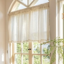 Lapalife Boho Tassels Kitchen Curtains, 2 Panel Vintage Sheer Short Curtains Rod Pocket Tier Curtains for Living Room, Kitchen, Bathroom, Cafe