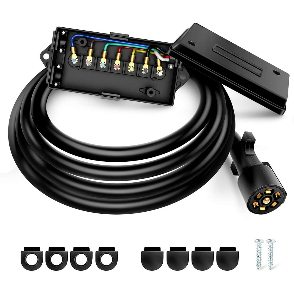 Nilight Heavy Duty 7 Way Inline Trailer Plug with 7 Gang Junction Box