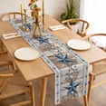 thumbnail image 3 of Table Runner 120 Inches Long for Kitchen Dining, Texas Star Rustic Dresser Scarf Farmhouse, Dining Table Decorations for Wedding/Parties, Country Blue Berry Brown Wooden Plank 13 x 120 In, 3 of 8