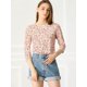 thumbnail image 3 of Allegra K Blusa Top Floral Con Ribete De Encaje Mangas 3/4 Para Mujer Rosa Claro XS, 3 of 6
